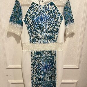 Tadashi Shoji ELSIE Blue and White Lace Dress